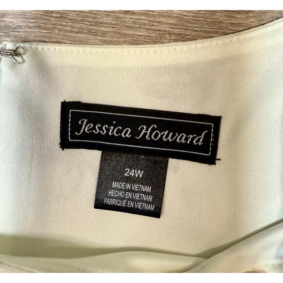 Jessica Howard NWT Floral Cream and Brown Dress with Short Flutter Sleeve - Picture 2 of 6